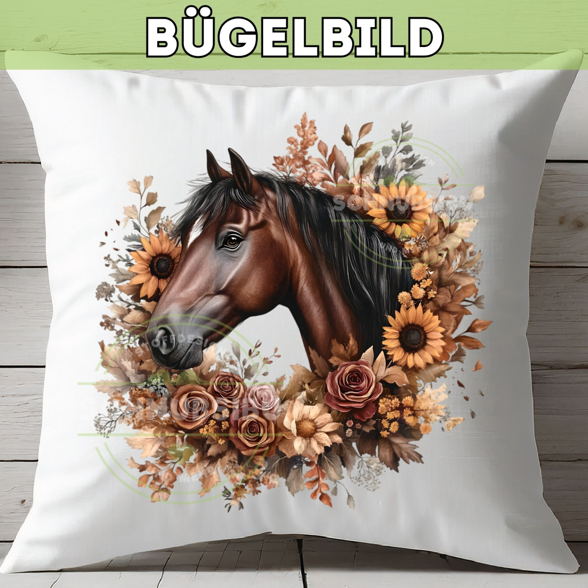 Bügelbild Sonnenblumen-Pferd